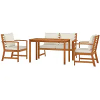 vidaXL Juego de mesa y sillas de jardín de 4 piezas con cojines, fabricado en madera de acacia maciza