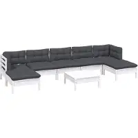 vidaXL Juego de jardín de 8 piezas con cojines, color blanco, fabricado en madera de pino