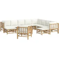 vidaXL Juego de jardín de 12 piezas con cojines color crema, fabricado en bambú