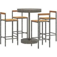 vidaXL Juego de jardín de 5 piezas, color gris, fabricado con ratán sintético y madera de acacia maciza