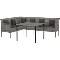 vidaXL Juego de mesa y sillas de jardín de 2 piezas con cojines, color gris, de polirratán