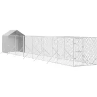 vidaXL - Jaula para perros para exteriores con techo, color plateado, 2 x 14 x 2,5 m, acero galvanizado