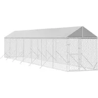 vidaXL - Jaula para perros para exteriores con techo, color plateado, 2 x 14 x 2,5 m, acero galvanizado