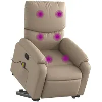 vidaXL Sillón de masajes con ayuda para levantarse, color cappuccino, tapizado en cuero sintético ()