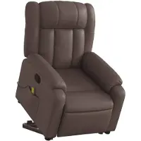 vidaXL Sillón de masaje con ayuda para levantarse, color marrón, tapizado en cuero sintético ()