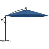 vidaXL Parasol para jardín con iluminación LED, mástil de acero, color azul celeste, 350 cm