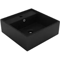 vidaXL : Lavabo de lujo con desbordamiento, cuadrado, mate, color negro, 41x41 cm
