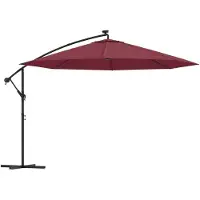 vidaXL Parasol para jardín con iluminación LED, mástil de acero, color burdeos, 350 cm