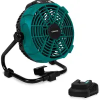 Vonroc Ventilador sin cable 20V - batería híbrida o alimentado por CA | Incl. adaptador de CA ✔ Incl. batería de 2,0 Ah y cargador rápido