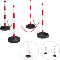 Relaxdays , juego de 4 postes de señalización, con cadena, de plástico, base rellenable, dimensiones: 82x28x28 cm, postes con cadena, color rojo y blanco