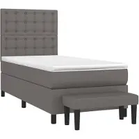 vidaXL Cama con somier y colchón de la marca , color gris, dimensiones 100x200 cm, tapizada en cuero sintético