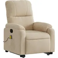 vidaXL Sillón de masajes con ayuda para levantarse, color crema, tejido de microfibra