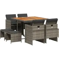 vidaXL Juego de mesa de jardín de 9 piezas con cojines, color gris, tejido tipo ratán