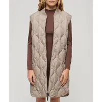 Superdry para mujer. W5011659A Chaleco largo con forro Studios beige (M), Casual, Poliéster Reciclado, outlet 2026.