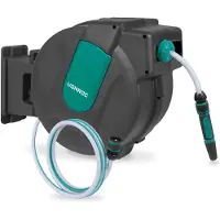 Vonroc Carrete automático para manguera - Incl. 35 metros de manguera de jardín, boquilla y acoplamientos