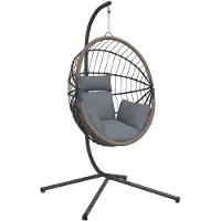 vidaXL Silla colgante de diseño ovalado con estructura, color gris claro, de ratán y acero