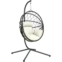 vidaXL Silla colgante de diseño ovalado con estructura, color beige, de ratán y acero