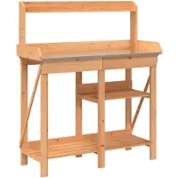 DKD Home Decor Mesa de cultivo con estantes, color marrón, madera maciza de abeto