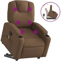 vidaXL Sillón de masaje con ayuda para levantarse, color marrón, tapizado en tela