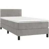 vidaXL Cama con somier y colchón, color gris claro, 100x200 cm, con iluminación LED, tapizada en terciopelo