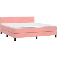 vidaXL Cama con somier y colchón rosa , 180x200 cm, tapizada en terciopelo