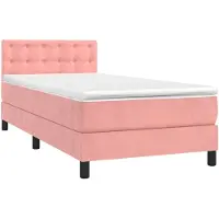 vidaXL Cama con somier y colchón , con iluminación LED rosa, 90x190 cm, tapizada en terciopelo