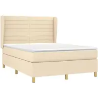 vidaXL Cama con somier y colchón de color crema, 140x200 cm, tapizada en tela