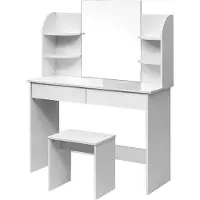 OEM Mesa de almacenamiento para el baño de madera con espejo y espacio de almacenamiento. Ideal como mesa de maquillaje o escritorio. Dimensiones: 108 x 40 x 76 cm. Color: blanco