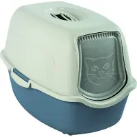 Rotho Arenero para gatos Bailey con tapa, color azul y blanco