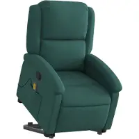 vidaXL Sillón de masaje con ayuda para levantarse, color verde oscuro, tapizado en tela