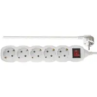 Emos Regleta de enchufes, 5 enchufes, con protección para niños, con interruptor, 2 metros de longitud, color blanco