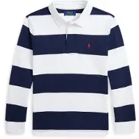Ralph Lauren para niño. 323932280001 Camiseta de rugby icónica blanco, marino ((L) 10/12años= 150/161cm), Casual, Algodón, Manga larga,