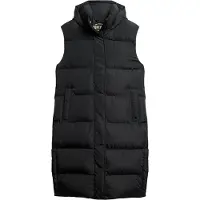 Superdry para mujer. W5011641A Chaleco acolchado largo con capucha negro (S), Casual, Poliéster Reciclado, Sostenible, outlet 2026.