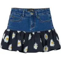 Desigual , Minifalda vaquera volante margaritas, Azul, 13/14