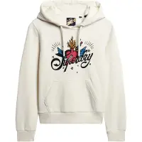Superdry para mujer. W2011958A Sudadera gráfica con capucha Tattoo Script beige (XS), Casual, Deportivo, Algodón, outlet 2026.