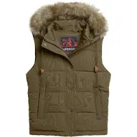 Superdry para mujer. W5011551A Chaleco acolchado de pelo sintético Everest verde (M), Casual, Poliéster, outlet 2026.