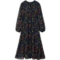 Desigual , Vestido midi flores, Poliester, Negro, XL