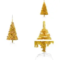 vidaXL Árbol de Navidad artificial con iluminación y adornos dorados, 120 cm, material: PET - Árboles de Navidad