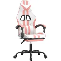 vidaXL Silla de juego de con reposapiés, giratoria, blanca y rosa, de imitación de cuero