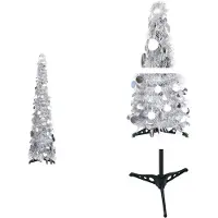 vidaXL Árbol de Navidad artificial pop-up, color plateado, 120 cm, material: PET - Árboles de Navidad