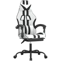 vidaXL Silla de gaming de con reposapiés, giratoria, blanca y negra, de cuero sintético