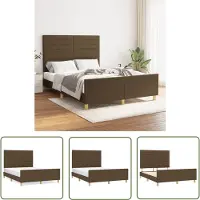 The Living Store Conjunto de cama "Living Store" con cabecero, color marrón oscuro, 140x200 cm, tapizado en tela