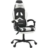 vidaXL Silla de juego de con reposapiés, giratoria, en color negro y blanco, tapizada en cuero sintético