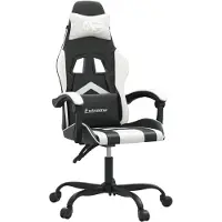 vidaXL Silla de gaming giratoria, color negro y blanco, tapizada en cuero sintético