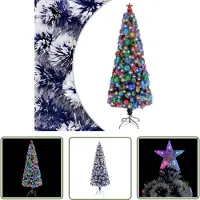 The Living Store : Árbol de Navidad artificial con luces LED blancas y azules, 240 cm, fibra óptica