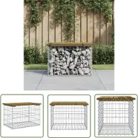 The Living Store Banco de jardín de la marca Living Store, fabricado con estructuras de gaviones, dimensiones 63x44x42 cm, madera de pino tratada