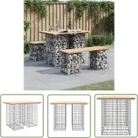 The Living Store Banco de jardín de , fabricado con estructuras de gaviones, dimensiones 100x70x72 cm, madera maciza de pino