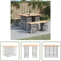 The Living Store Banco de jardín de , fabricado con estructuras de gaviones, dimensiones 100x102x72 cm, madera maciza de pino