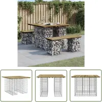 The Living Store Banco de jardín de fabricado con estructuras de gaviones, dimensiones 100x102x72 cm, madera de pino tratada