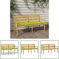 The Living Store El sofá "" Batavia, con cojín verde claro, de 150 cm de ancho, fabricado en madera de teca maciza